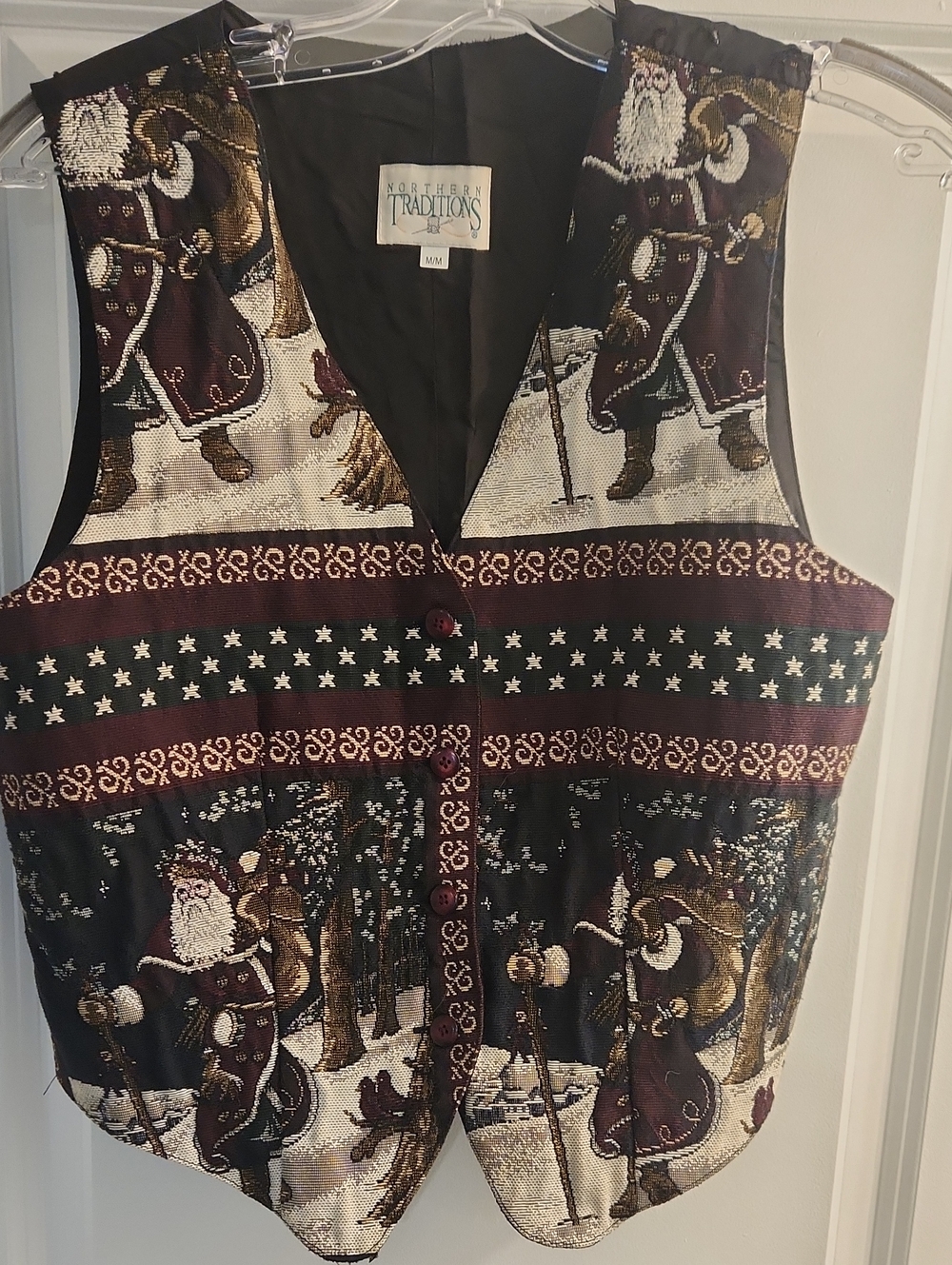 Northern Traditions Women's Burgundy Santa Tapestry Vest